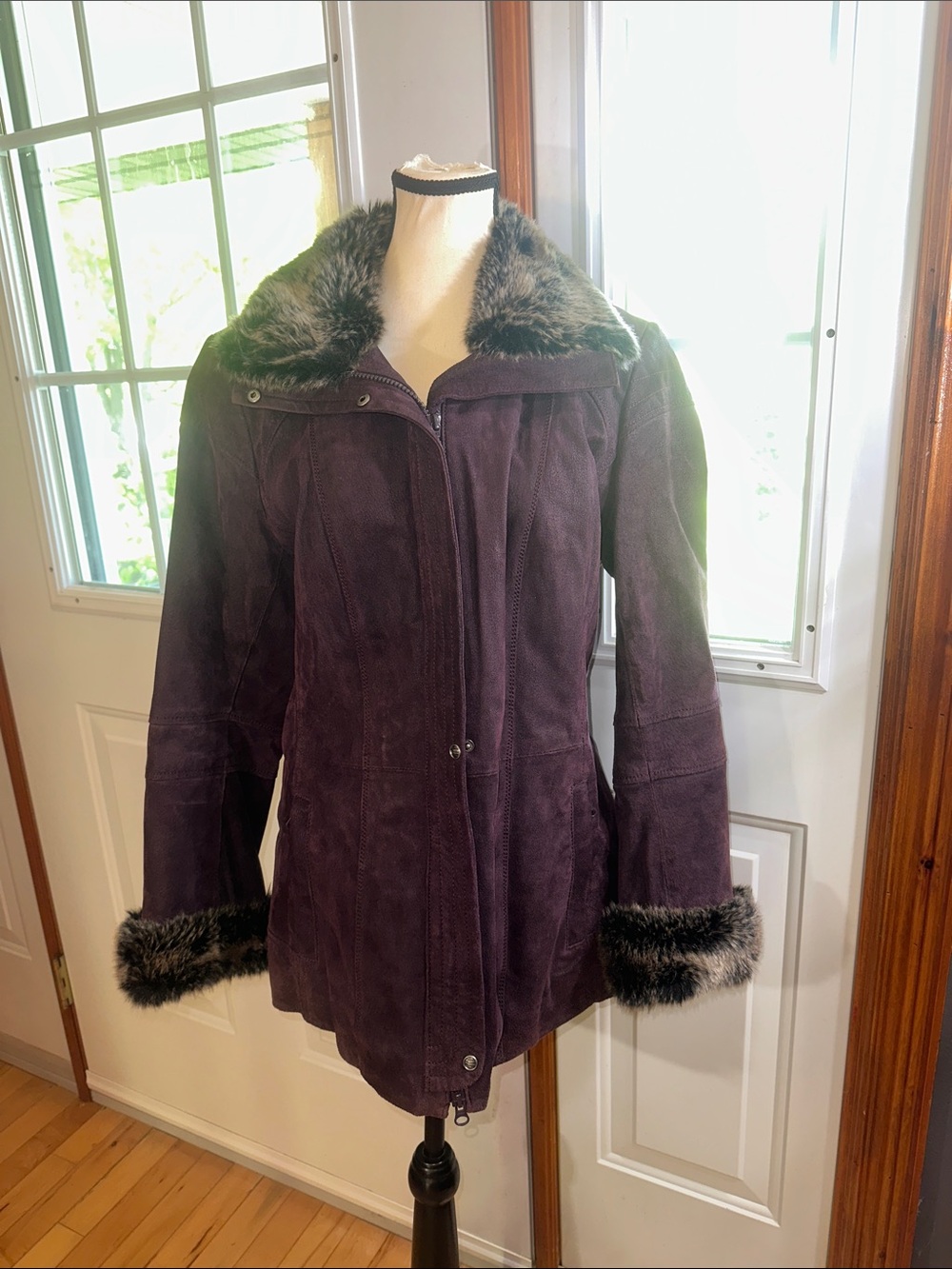 Danier Purple Suede Jacket with Faux-Fur Trim